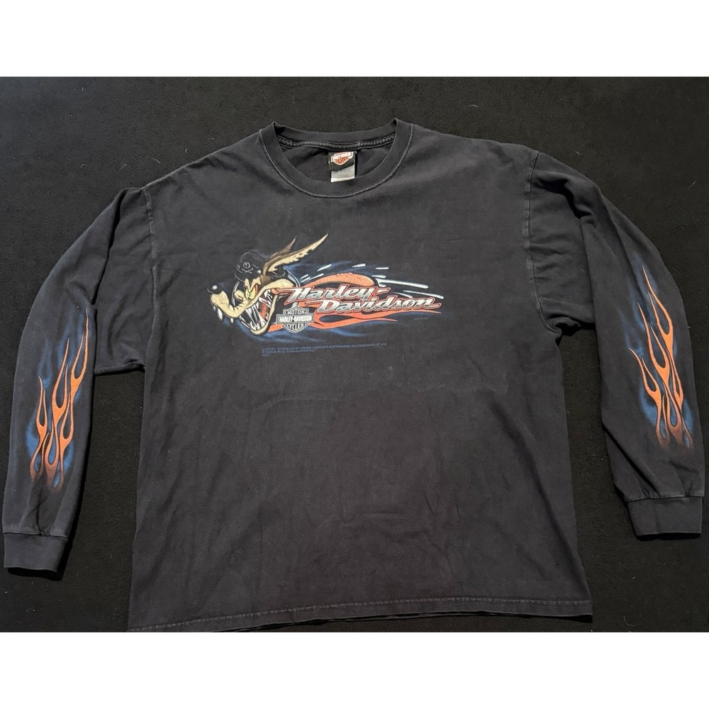 Wil E Coyote Long Sleeve Vintage Harley‎ Davidson Adirondack Gloversville NY XL